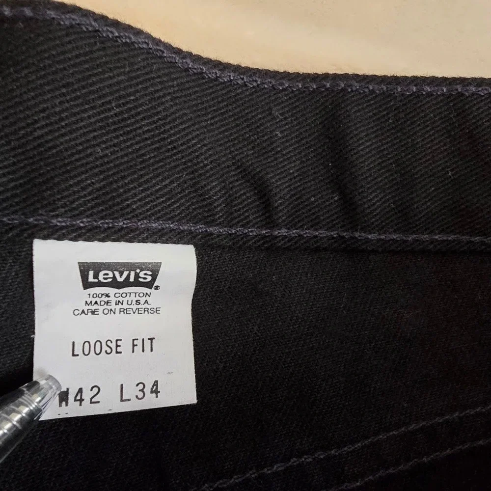 Vintage Levis 545 Mens 42x34 Baggy Fit Black Denim Jeans Made USA Distressed 969